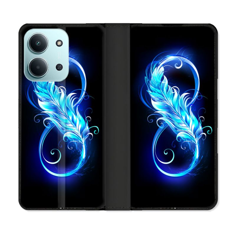 Housse cuir portefeuille Pour Xiaomi Redmi 15C 4G Texture Plume Infini Bleu