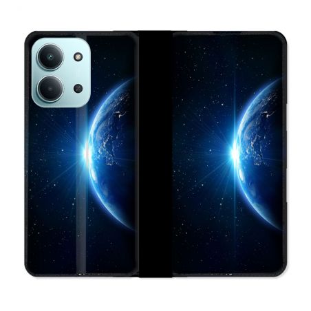 Housse cuir portefeuille Pour Xiaomi Redmi 15C 4G Univers Planete Terre
