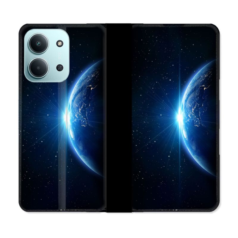 Housse cuir portefeuille Pour Xiaomi Redmi 15C 4G Univers Planete Terre