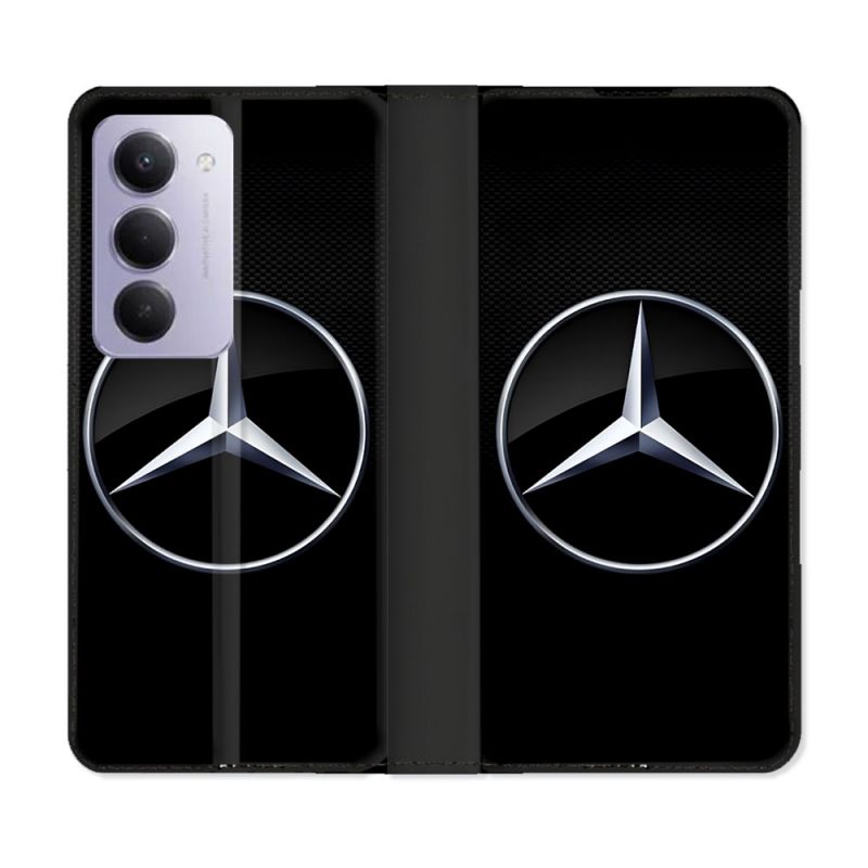 Housse cuir portefeuille Pour Xiaomi Redmi 15 5G Mercedes Carbone