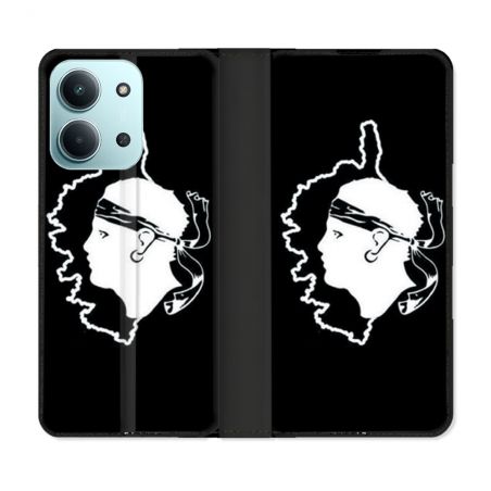 Housse cuir portefeuille Pour Xiaomi Redmi 15C 4G Voyage Corse Noir