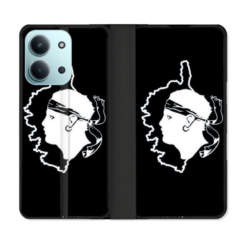 Housse cuir portefeuille Pour Xiaomi Redmi 15C 4G Voyage Corse Noir