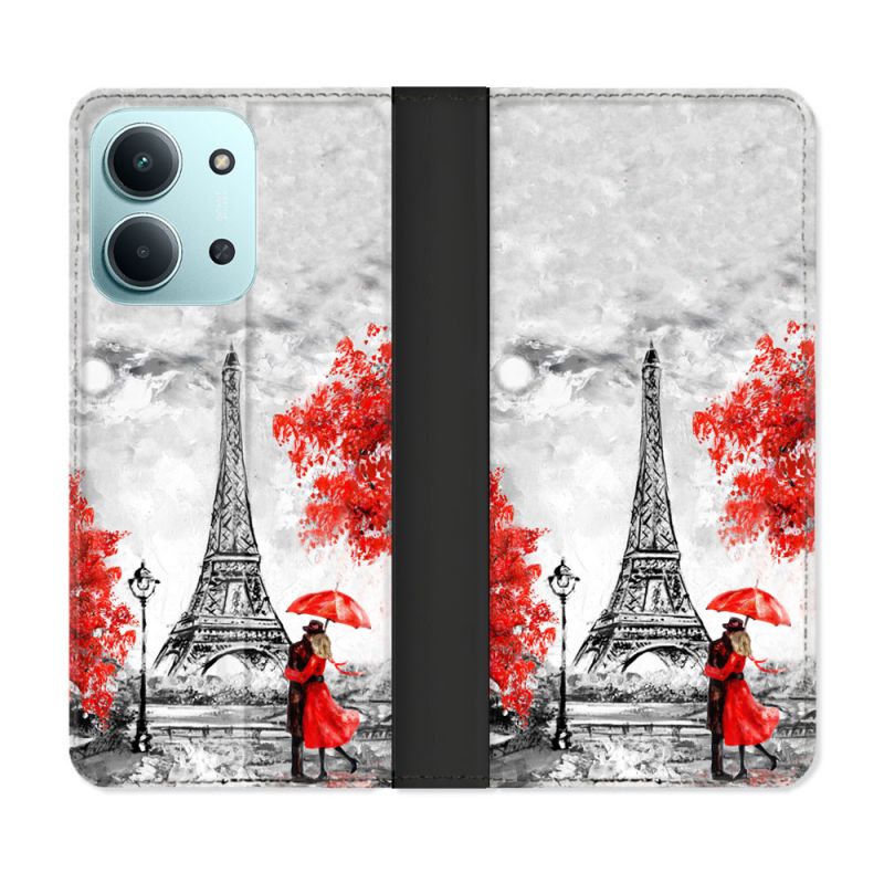 Housse cuir portefeuille Pour Xiaomi Redmi 15C 4G Voyage France Paris Rouge