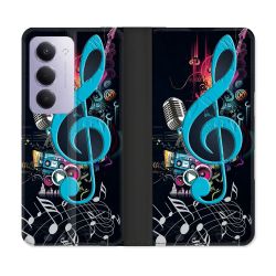 Housse cuir portefeuille Pour Xiaomi Redmi 15 5G Musique Cle Sol Bleu