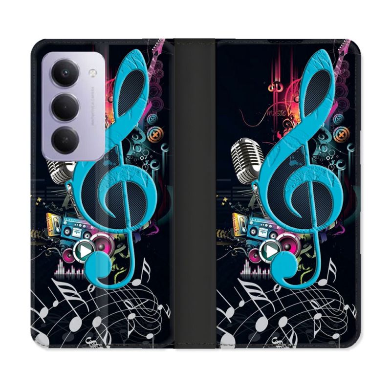 Housse cuir portefeuille Pour Xiaomi Redmi 15 5G Musique Cle Sol Bleu