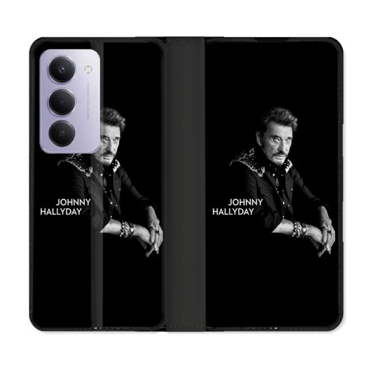 Housse cuir portefeuille Pour Xiaomi Redmi 15 5G Musique Johnny Hallyday Noir