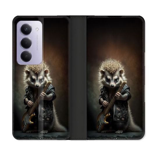 Housse cuir portefeuille Pour Xiaomi Redmi 15 5G Musique Rock Herisson