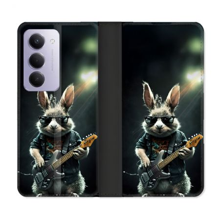Housse cuir portefeuille Pour Xiaomi Redmi 15 5G Musique Rock Lapin
