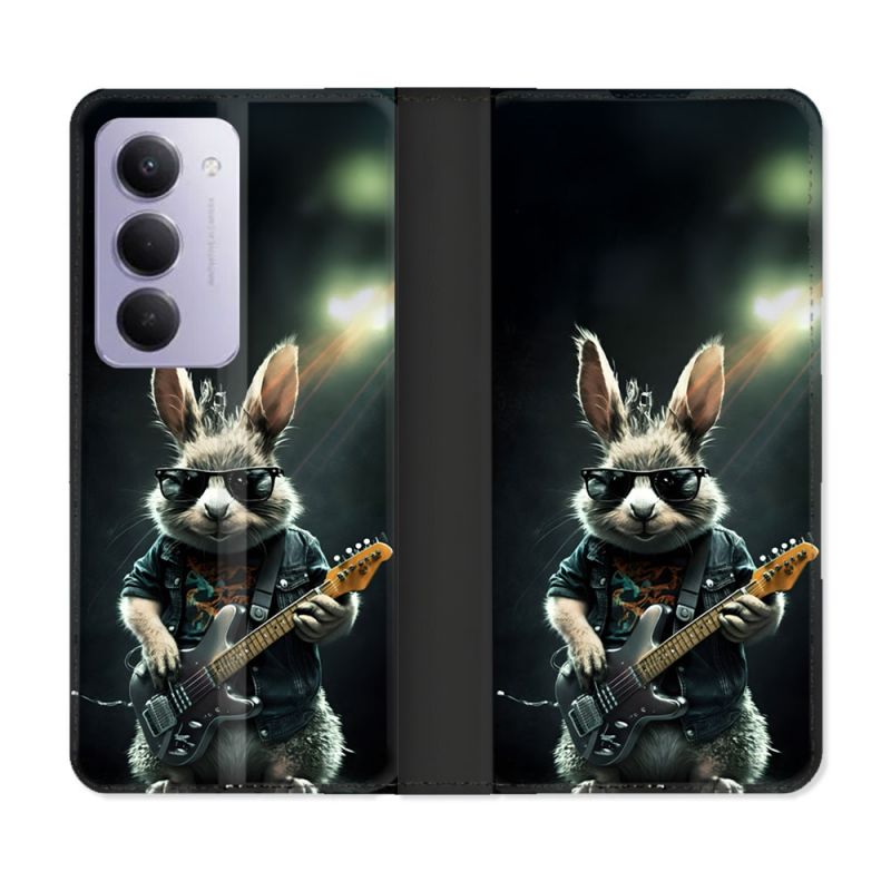 Housse cuir portefeuille Pour Xiaomi Redmi 15 5G Musique Rock Lapin