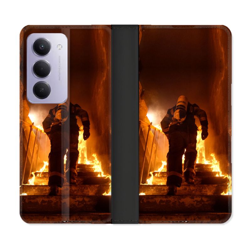 Housse cuir portefeuille Pour Xiaomi Redmi 15 5G Pompier Escalier