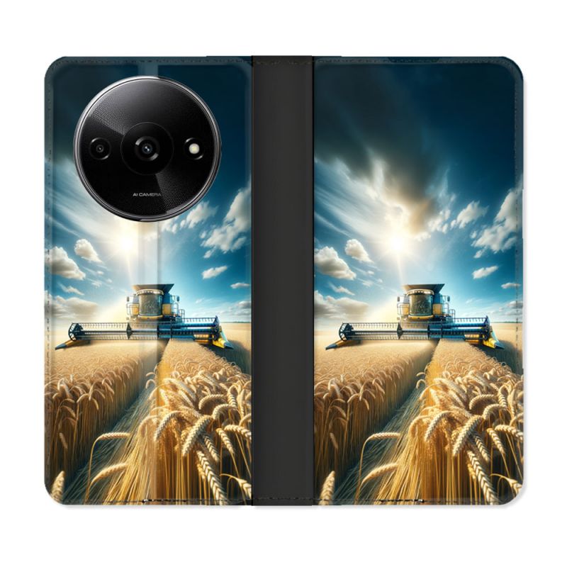 Housse cuir portefeuille Pour Xiaomi Redmi A3 Agriculture Moissonneuse Blé