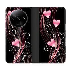 Housse cuir portefeuille Pour Xiaomi Redmi A3 Amour Coeur Rose Montant sur Noir