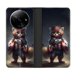 Housse cuir portefeuille Pour Xiaomi Redmi A3 Animal Chat America