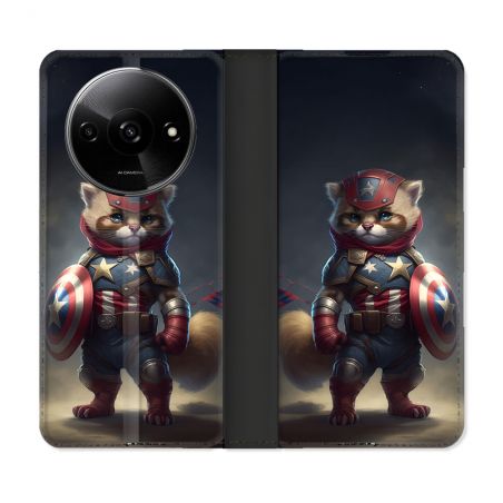 Housse cuir portefeuille Pour Xiaomi Redmi A3 Animal Chat America