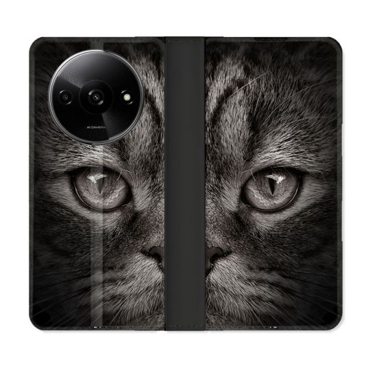 Housse cuir portefeuille Pour Xiaomi Redmi A3 Animal Chat Gris