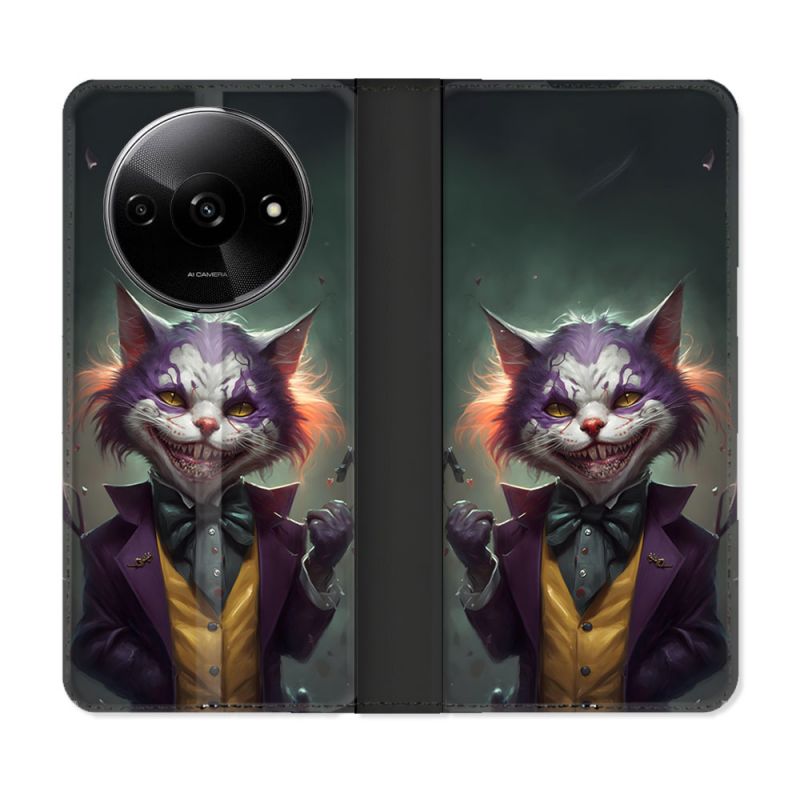 Housse cuir portefeuille Pour Xiaomi Redmi A3 Animal Chat Joker