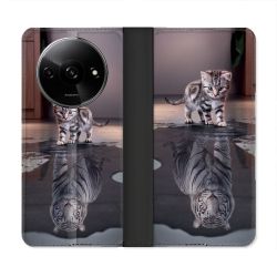 Housse cuir portefeuille Pour Xiaomi Redmi A3 Animal Chat Reflet