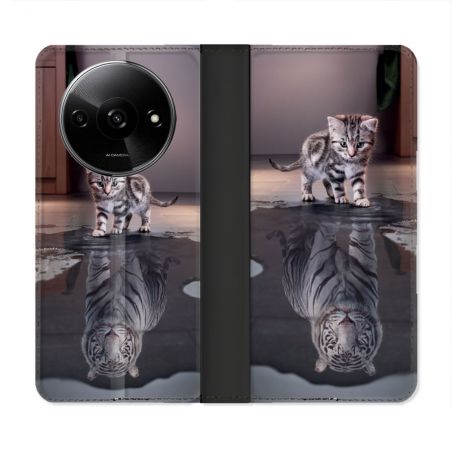 Housse cuir portefeuille Pour Xiaomi Redmi A3 Animal Chat Reflet