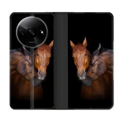 Housse cuir portefeuille Pour Xiaomi Redmi A3 Animal Cheval Marron