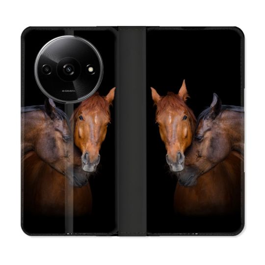 Housse cuir portefeuille Pour Xiaomi Redmi A3 Animal Cheval Marron