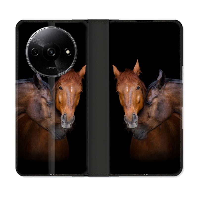 Housse cuir portefeuille Pour Xiaomi Redmi A3 Animal Cheval Marron