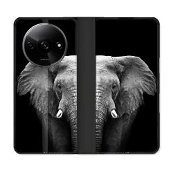 Housse cuir portefeuille Pour Xiaomi Redmi A3 Animal Elephant Noir
