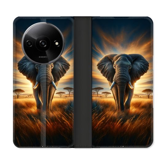 Housse cuir portefeuille Pour Xiaomi Redmi A3 Animal Elephant Savane