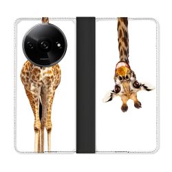 Housse cuir portefeuille Pour Xiaomi Redmi A3 Animal Girafe Blanche