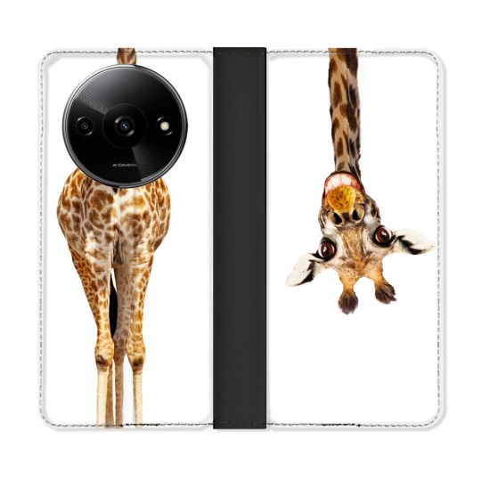 Housse cuir portefeuille Pour Xiaomi Redmi A3 Animal Girafe Blanche