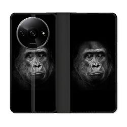 Housse cuir portefeuille Pour Xiaomi Redmi A3 Animal Gorille Noir