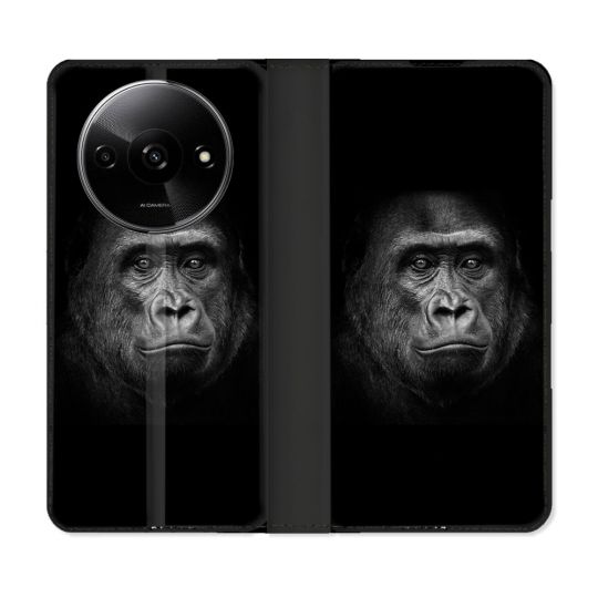 Housse cuir portefeuille Pour Xiaomi Redmi A3 Animal Gorille Noir
