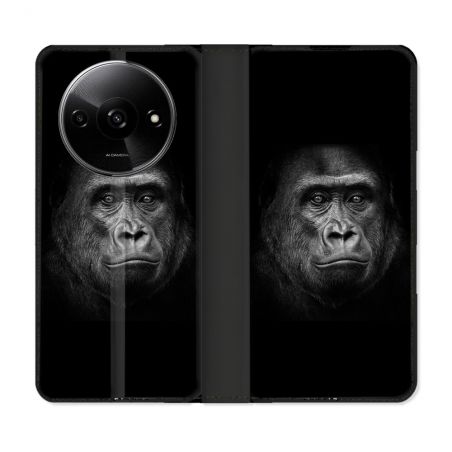 Housse cuir portefeuille Pour Xiaomi Redmi A3 Animal Gorille Noir