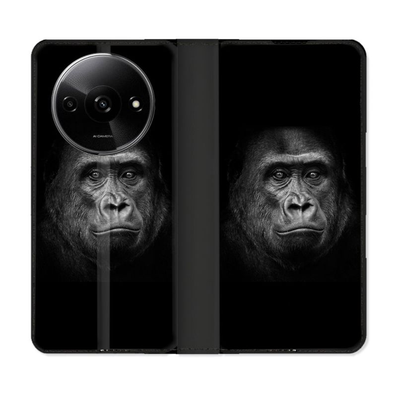 Housse cuir portefeuille Pour Xiaomi Redmi A3 Animal Gorille Noir
