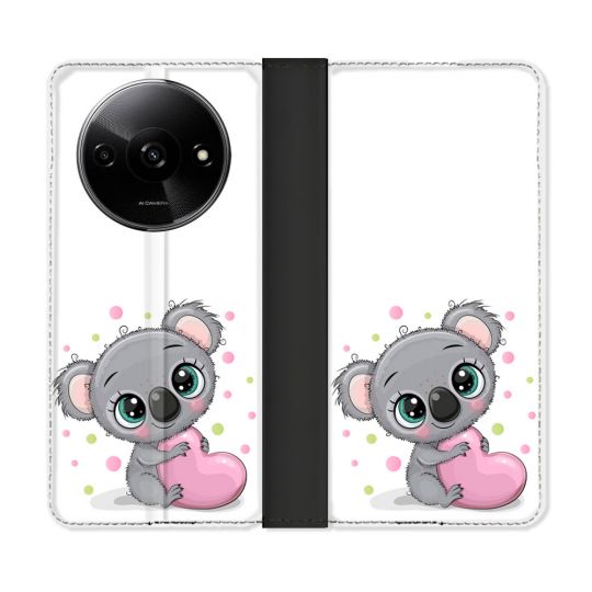 Housse cuir portefeuille Pour Xiaomi Redmi A3 Animal Koala Cœur
