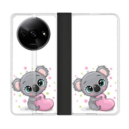 Housse cuir portefeuille Pour Xiaomi Redmi A3 Animal Koala Cœur