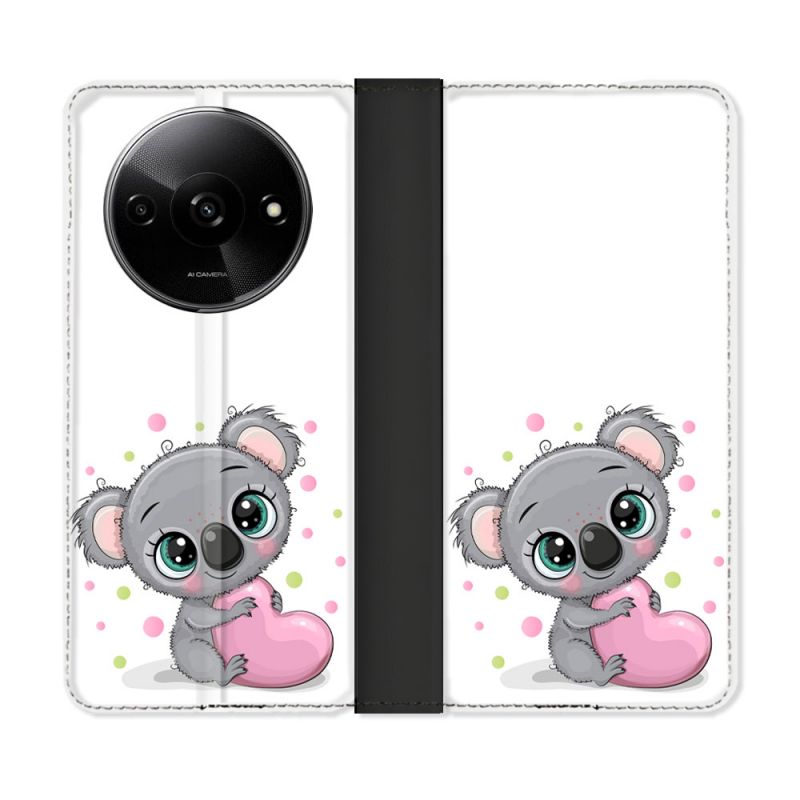 Housse cuir portefeuille Pour Xiaomi Redmi A3 Animal Koala Cœur