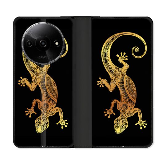 Housse cuir portefeuille Pour Xiaomi Redmi A3 Animal Lezard Noir