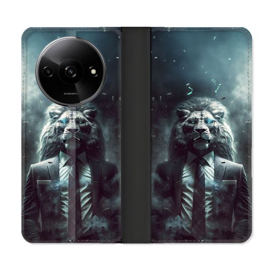 Housse cuir portefeuille Pour Xiaomi Redmi A3 Animal Lion Business