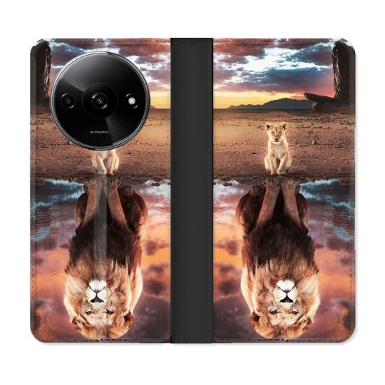 Housse cuir portefeuille Pour Xiaomi Redmi A3 Animal Lion Reflet