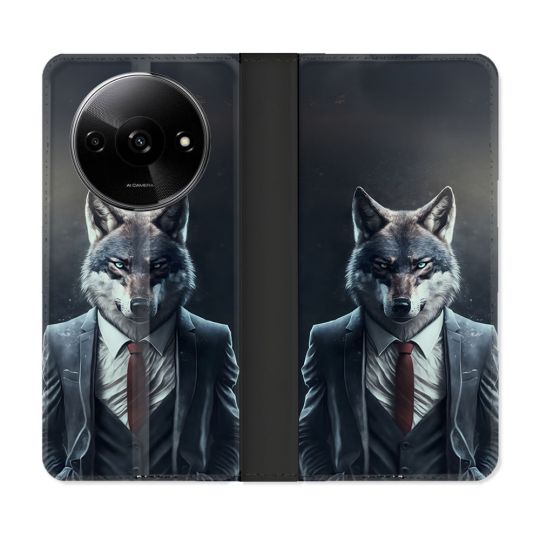 Housse cuir portefeuille Pour Xiaomi Redmi A3 Animal Loup Business