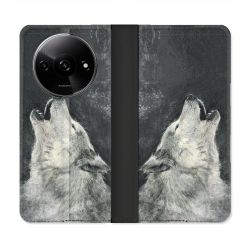 Housse cuir portefeuille Pour Xiaomi Redmi A3 Animal Loup Hurlement