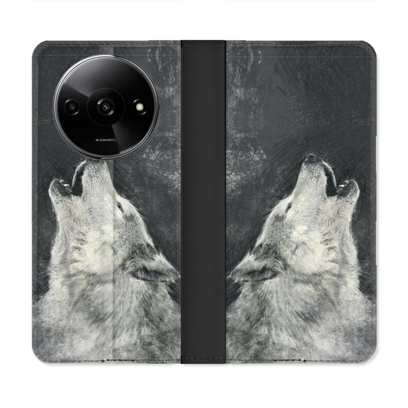 Housse cuir portefeuille Pour Xiaomi Redmi A3 Animal Loup Hurlement