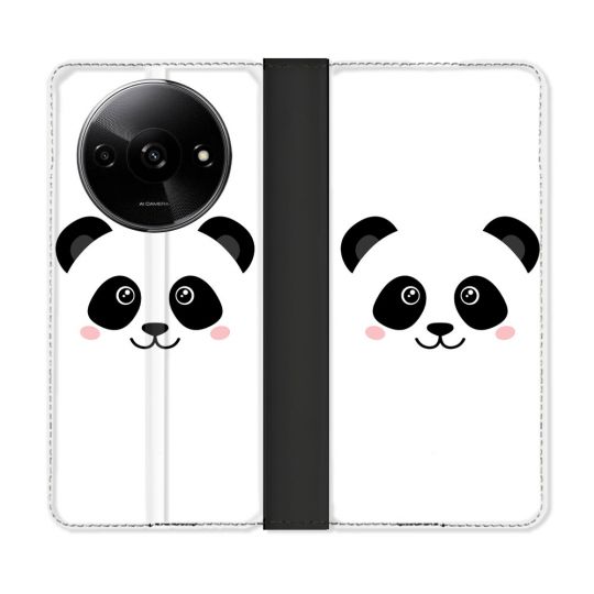 Housse cuir portefeuille Pour Xiaomi Redmi A3 Animal Panda Blanc
