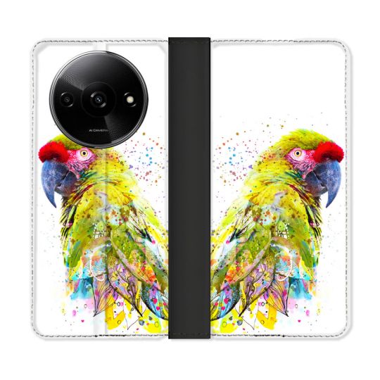 Housse cuir portefeuille Pour Xiaomi Redmi A3 Animal Perroquet Jaune