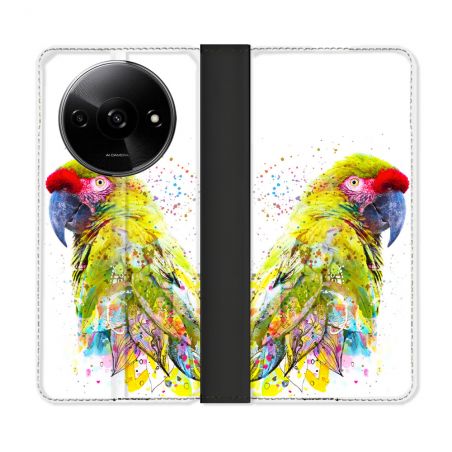 Housse cuir portefeuille Pour Xiaomi Redmi A3 Animal Perroquet Jaune