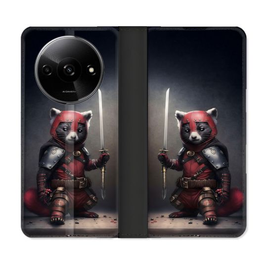 Housse cuir portefeuille Pour Xiaomi Redmi A3 Animal Raton Samouraï