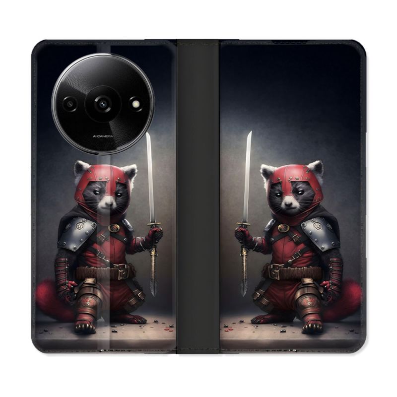 Housse cuir portefeuille Pour Xiaomi Redmi A3 Animal Raton Samouraï