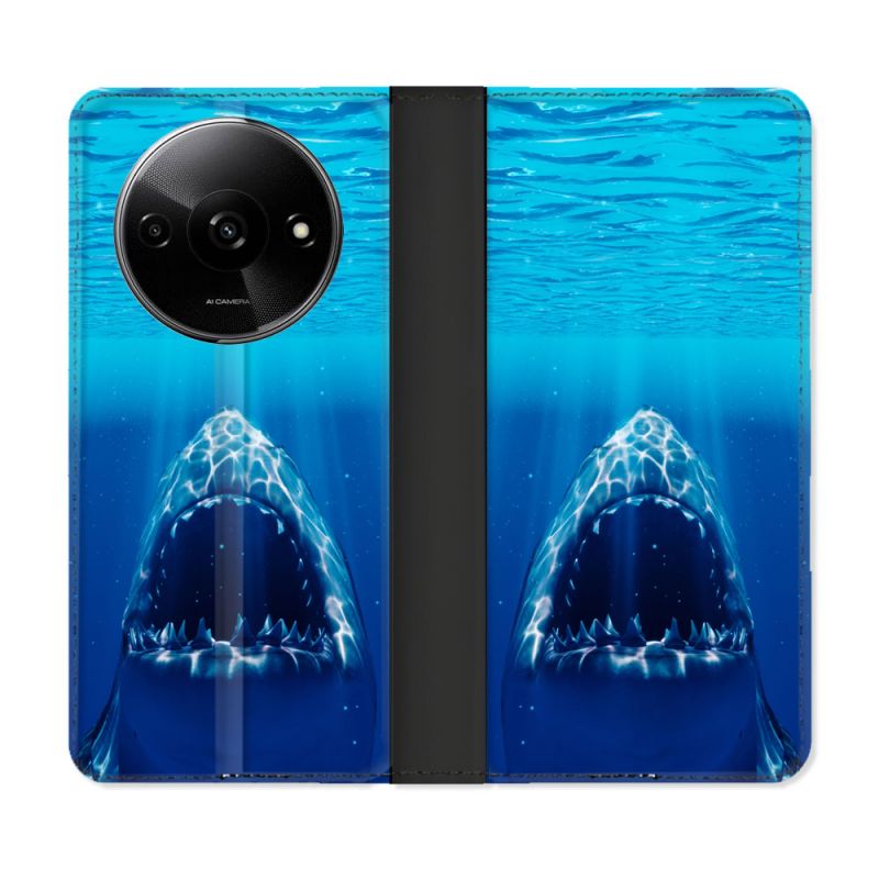 Housse cuir portefeuille Pour Xiaomi Redmi A3 Animal Requin Dent