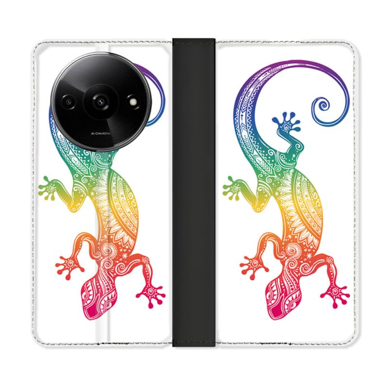 Housse cuir portefeuille Pour Xiaomi Redmi A3 Animal Salamandre Color
