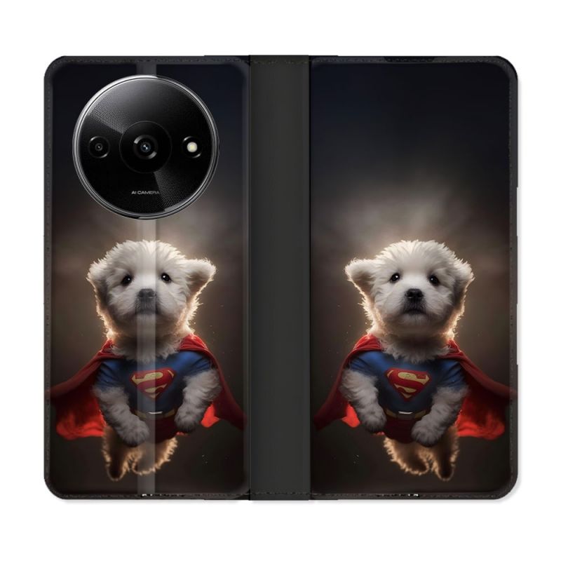 Housse cuir portefeuille Pour Xiaomi Redmi A3 Animal Super Chien